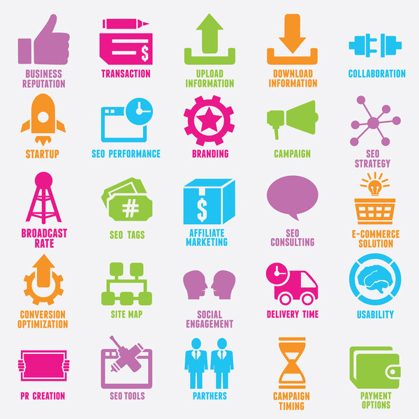 Набор иконок услуг СЭО и интернета - часть 9
