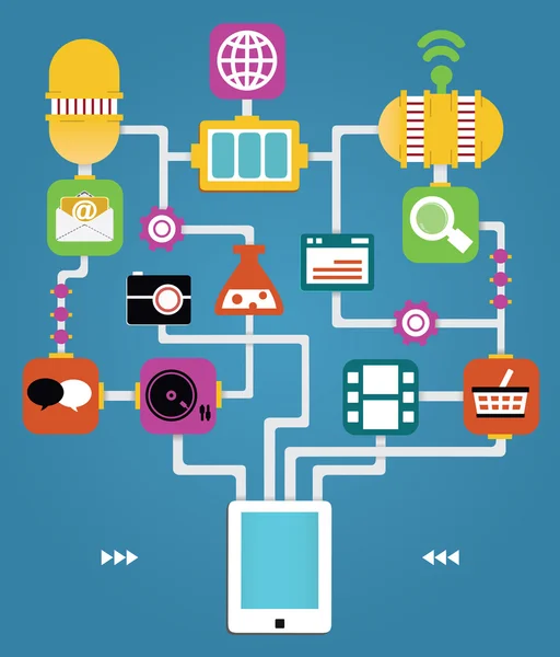 Infografía del comprimido pc con aplicaciones — Vector de stock