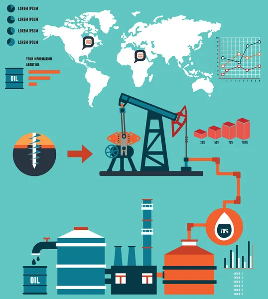 Processo di produzione di petrolio e raffinazione del petrolio - Elementi di progettazione infografica — Vettoriale Stock