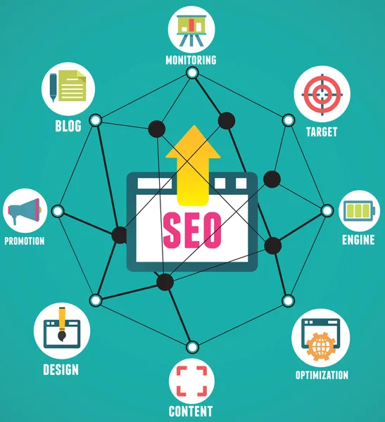 Concepto abstracto de proceso seo sobre fondo geométrico con líneas — Archivo Imágenes Vectoriales