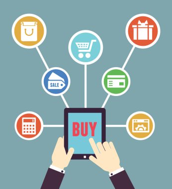 İnternet alışveriş. Mobil sipariş ve ödeme. düz stil