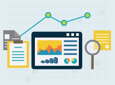 programlama işlemi ve web analytics öğeleri. düz stil tasarım