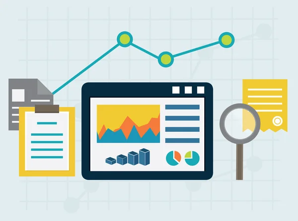 Processus de programmation et éléments d'analyse Web. Design de style plat — Image vectorielle