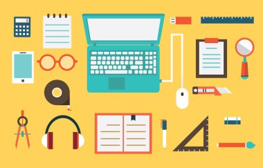 vektör düz ayarlamak için eğitim cihazları. okul nesneler için yaratıcılık. düz stil tasarım