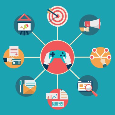 vektör düz gamification iş kavramı. Tümleştirme, yönetimi ve ticaret