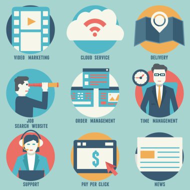 düz dizi modern vektör simgeler ve semboller işletme yönetimi veya analytics ve e-ticaret Tema - Bölüm 4