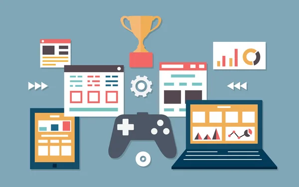 vektör düz çizim gamification iş. Yönetim ve analytics