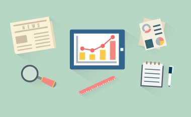 vektör analizi ve geliştirme iş için iş yeri düz çizim. ekipman ve belgeler