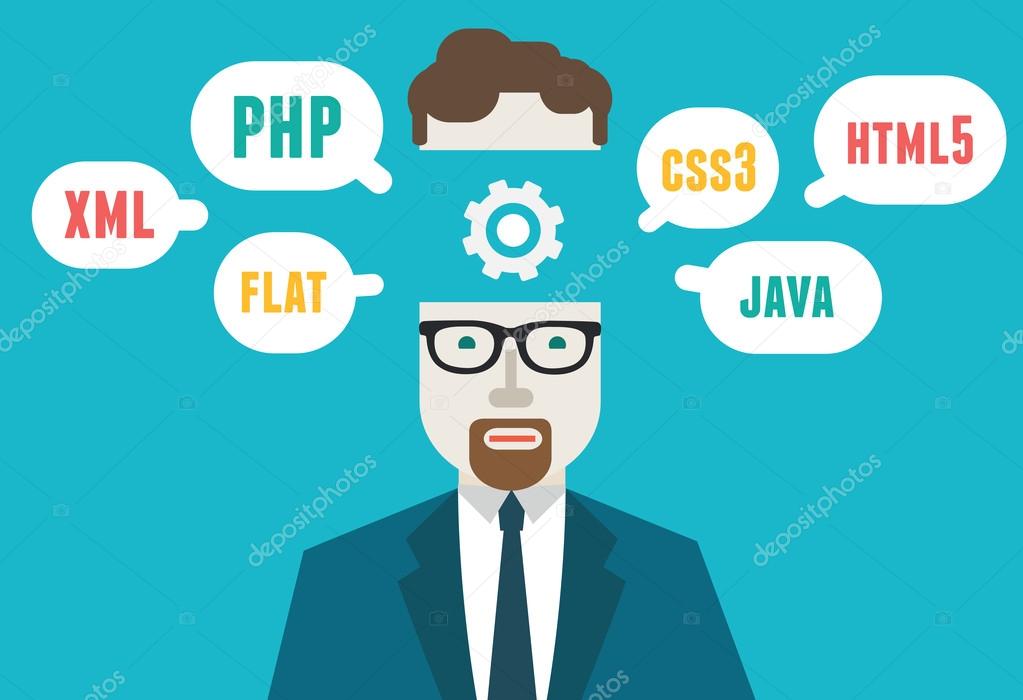 Flat vector illustration of programmer and process coding and programming. Workflow and planning