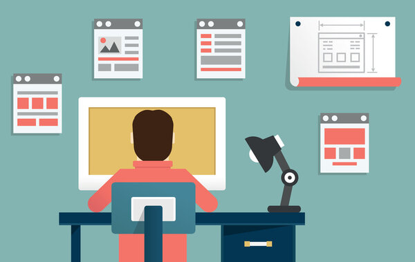 Векторная плоская иллюстрация разработки приложения или веб-сайта. Дизайн и программирование
