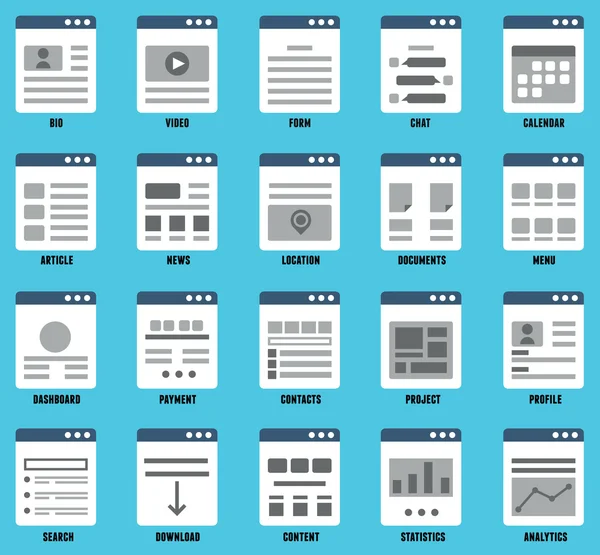 Vektorsatz reaktionsfähiger Karten für das Design. Flussdiagramme und Strukturen von Websites — Stockvektor