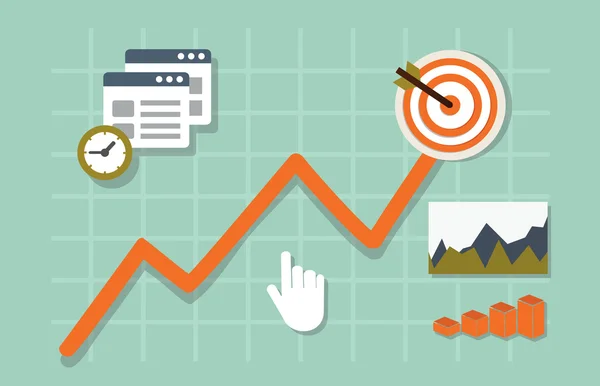 Illustrazione vettoriale piatta delle statistiche sui siti web di analisi delle informazioni e sviluppo web — Vettoriale Stock