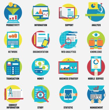 Web analytics bilgiler, geliştirme web sitesi istatistik ve iş düz simgeler