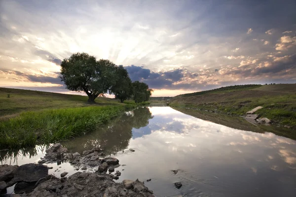 Beautiful summer sunset in the river. — Stock Photo, Image