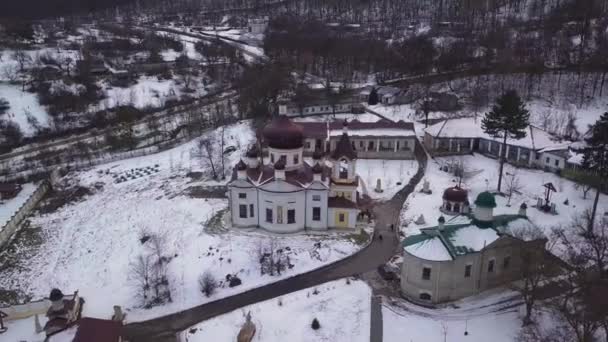 Vista Aérea Del Dron Iglesia Monasterio Condrita Invierno — Vídeo de stock