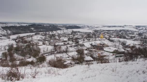 Rusty Church Domes View Orthodox Church Small Moldavian Village Winter — Stock Video