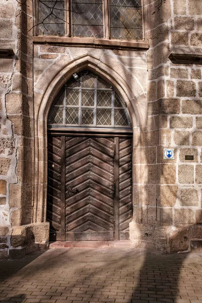 Beautiful Old Wooden Door Iron Ornaments Medieval Castle Germany — Foto de Stock