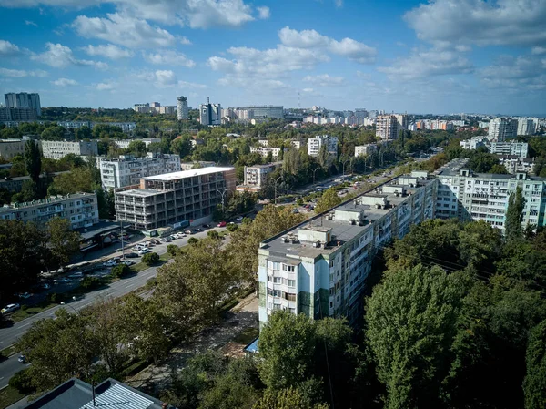 Vista Aérea Del Dron Volando Sobre Ciudad Kishinev República Moldavia —  Fotos de Stock