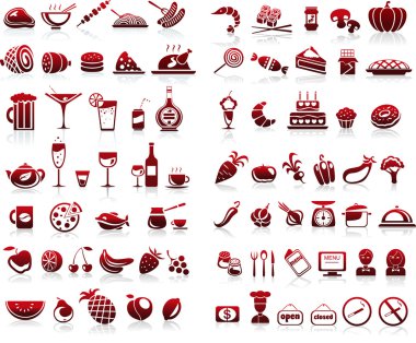 Beyaz arka plan için 77 yiyecek ve içecek Icons set