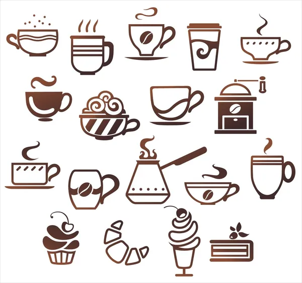 Kaffe och te koppar in. vektor ikoner collection — Stock vektor