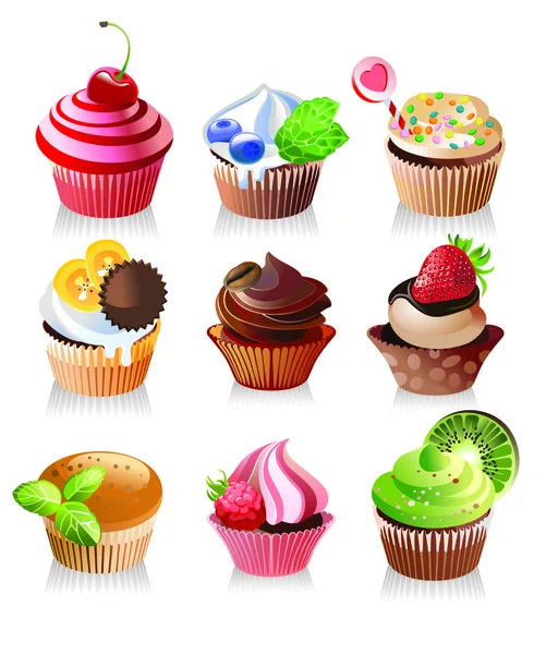 Deliciosos cupcakes gostosos, ilustração vetorial — Vetor de Stock