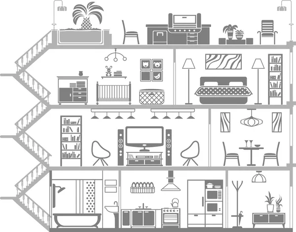 Evin iç siluet. vektör çizim