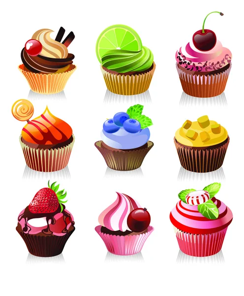 Deliziosi cupcake gustosi, illustrazione vettoriale — Vettoriale Stock