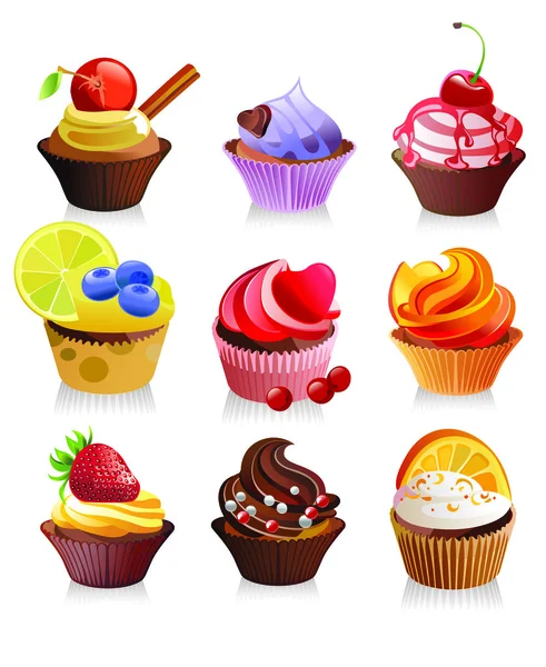 Deliziosi cupcake gustosi, illustrazione vettoriale — Vettoriale Stock