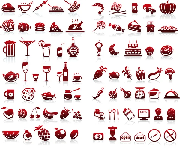 77 food and drink icons set for white background — Stock Illustration 77 food and drink icons set for white background Royalty Free Stock Vectors