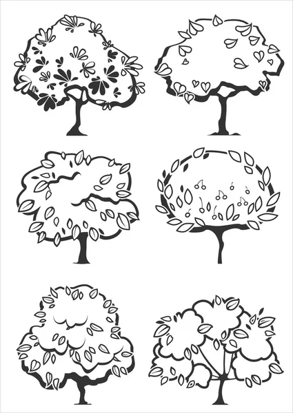 Different types tree silhouettes — Stock Vector