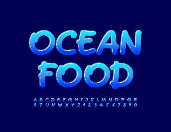Vetor Criativo Emblema Ocean Food Gradient Blue Font Bright Brilhante — Vetor de Stock