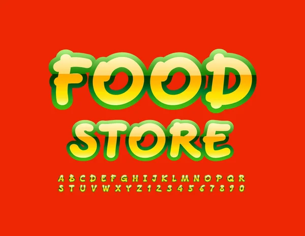 Vector Colorido Logo Food Store Trendy Glossy Font Lúdico Alfabeto — Archivo Imágenes Vectoriales