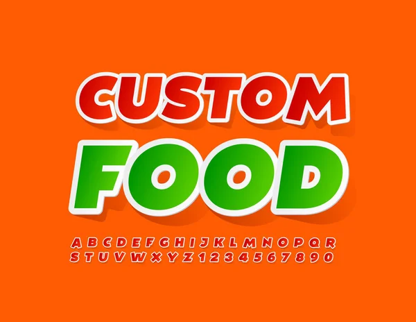 Vector Creatief Concept Custo Food Rode Sticker Lettertype Heldere Set — Stockvector