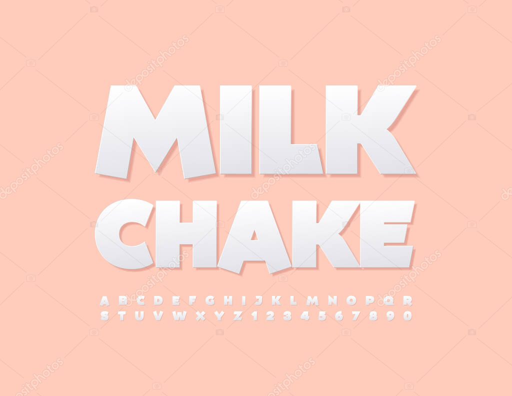Vector stylish Sign Milk Chake. Modern White Font. Artistic Alphabet Letters and Numbers