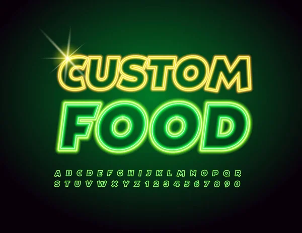 Vector Neon Signr Custom Food Fuente Eléctrica Brillante Juego Letras — Archivo Imágenes Vectoriales
