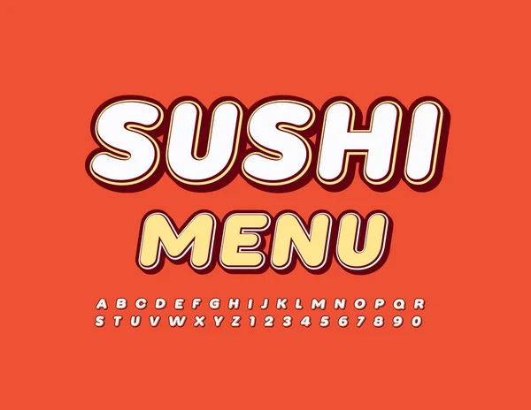 Vector Buntes Banner Sushi Menü Moderne Weiße Schrift Künstlerisches Alphabet — Stockvektor