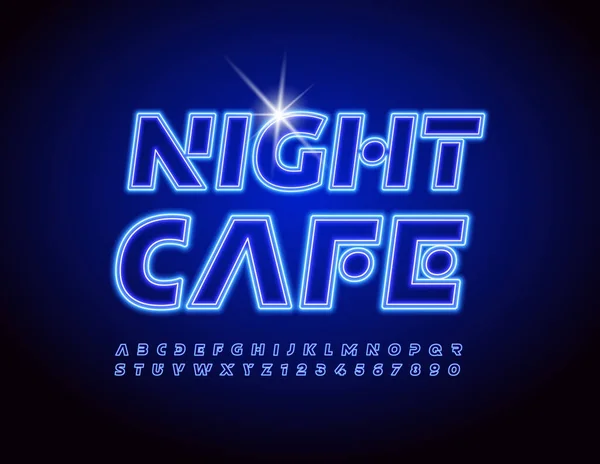 Vector Electric Banner Night Cafe Blaue Leuchtschrift Buchstaben Und Zahlen — Stockvektor