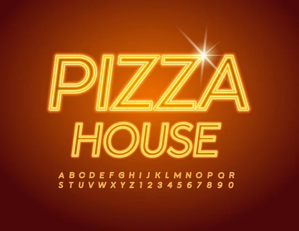 Vector Neon Banner Pizza House Zářící Jasné Písmo Osvětlená Sada — Stockový vektor