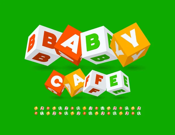 Vector Colorido Poster Baby Café Cubo Creativo Font Lúdico Brillante — Vector de stock