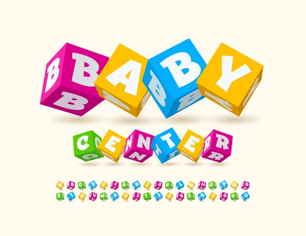 Wektor Kolorowy Znak Baby Center Jasny Trójwymiarowy Sześcian Czcionka Zestaw — Wektor stockowy