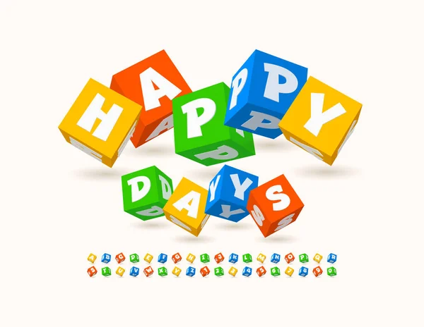 Vettore Colorato Segno Happy Days Luminoso Cubo Font Serie Lettere — Vettoriale Stock