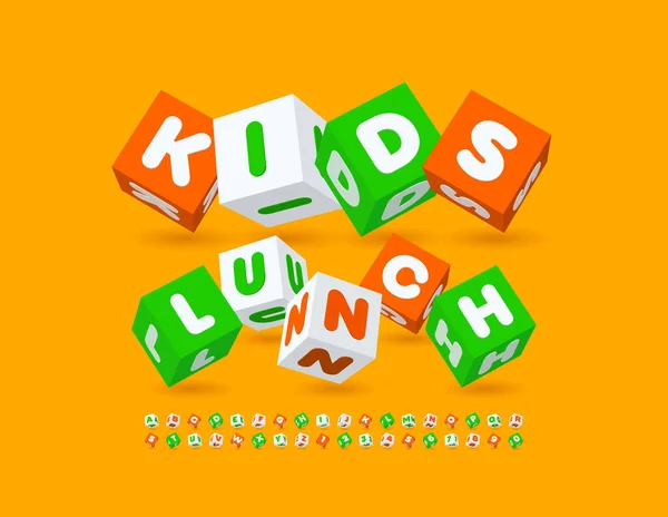 Vektor Játékos Logó Kids Ebéd Kocka Font Színes Blokkok Ábécé — Stock Vector