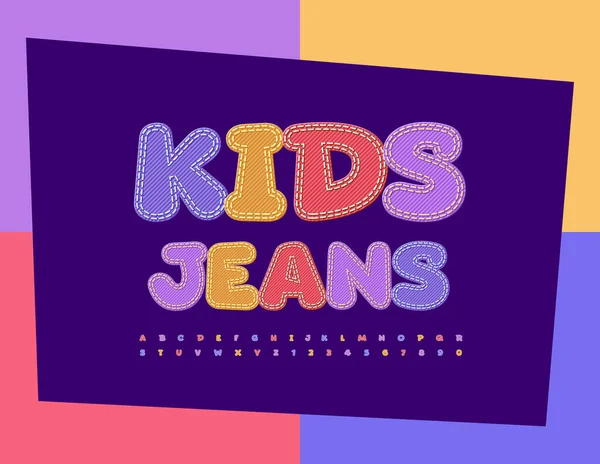 Vector Denim Emblema Niños Jeans Con Colores Jeans Font Elegante — Vector de stock