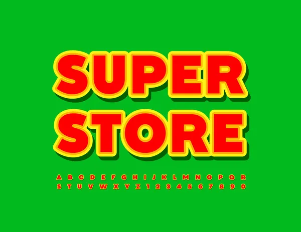 Vector Promo Poster Super Store Fuente Colorida Conjunto Letras Números — Archivo Imágenes Vectoriales