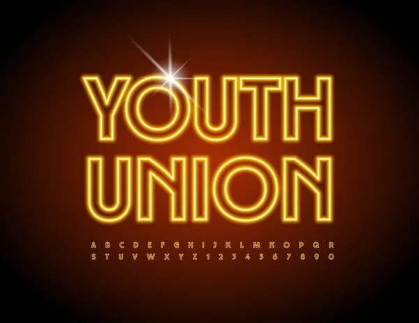 Vector Neon Sign Youth Union Bright Glowing Font Electric Alphabet — Stock Vector