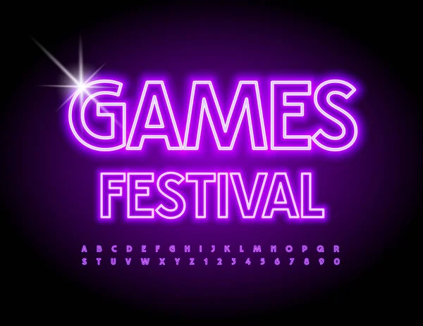 Vektor Trendiga Affisch Game Festival Violett Neon Font Upplysta Bokstäver — Stock vektor
