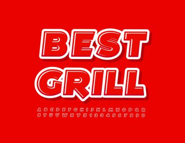 Vektör posteri Best Grill. Kırmızı Parlak Yazı Tipi. Modern Alfabe Harfleri ve Sayıları