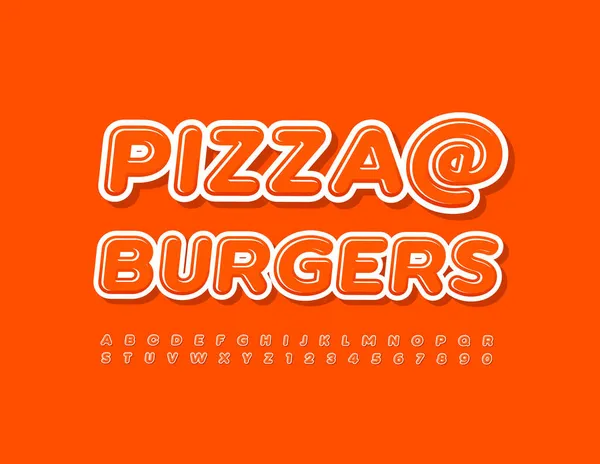 Vector Logotipo Brilhante Pizza Burgers Fonte Laranja Brilhante Letras Números —  Vetores de Stock