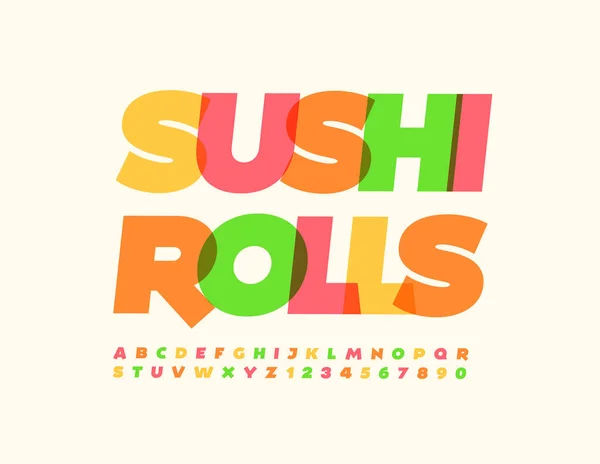 Vector Kleurrijke Gebarentaal Sushi Broodjes Modern Helder Lettertype Artistieke Alfabet — Stockvector