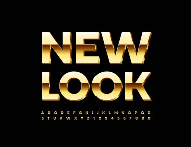 Vektör Altın İşaret Yeni Görünüm. Lüks 3D yazı tipi. Şık Alfabe Harfleri ve Sayılar kümesi